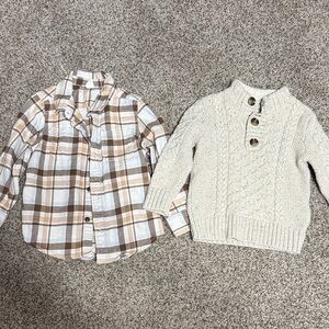 Plaid and Cable Knit Kids Shirt Set